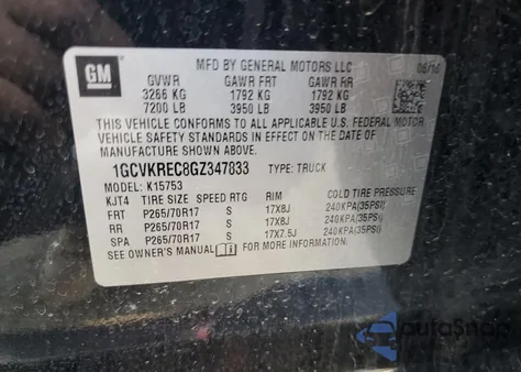 2016 Chevrolet Silverado K1500 Lt z USA, uszkodzony, nr VIN 1GCVKREC8GZ347833